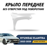 Крыло переднее правое белое без отверстия под поворотник Elantra 23-н.в (QPart) (SAW)