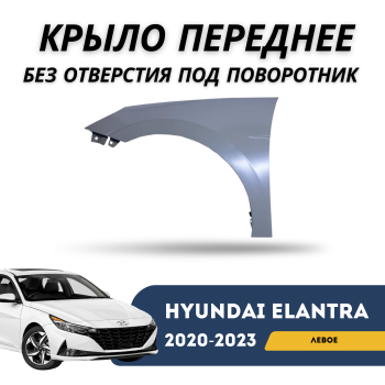 Крыло переднее левое без отверстия под поворотник для Hyundai Elantra 2020,2021,2022,2023 Алматы Астана — фото